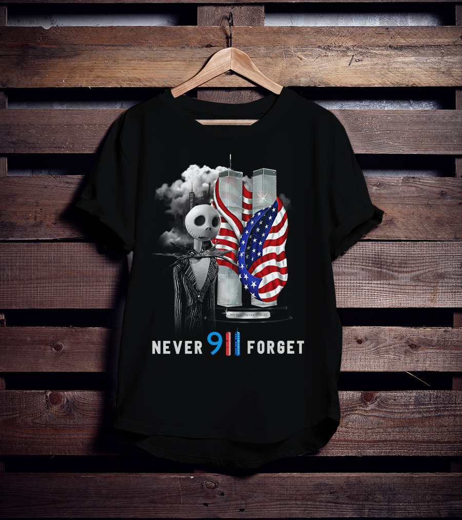 Jack Skellington Never 911 Forget Twin Towers American Flag Tribute T-Shirt
