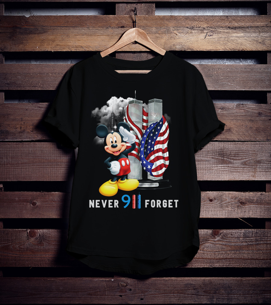 Never 9/11 Forget Mickey Twin Towers American Flag T-Shirt