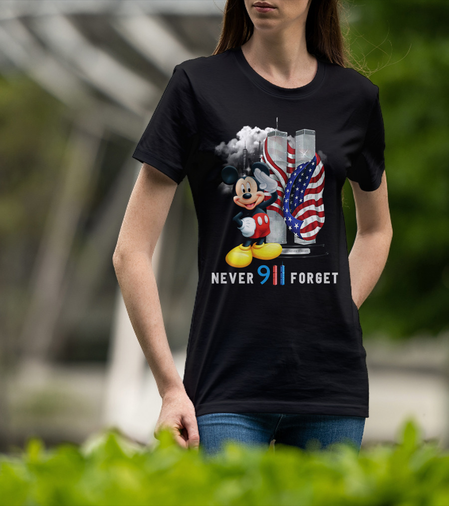 Never 9/11 Forget Mickey Twin Towers American Flag T-Shirt