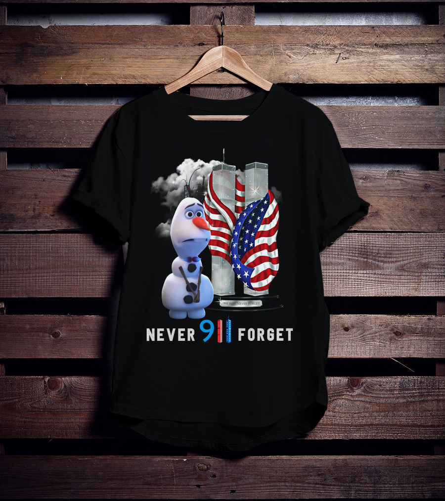 Never Forget Olaf Twin Towers American Flag 9/11 Memorial T-Shirt