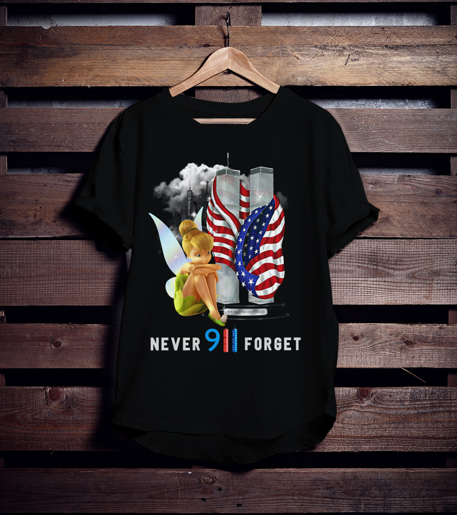 Tinker Bell Never 9/11 Forget Twin Towers American Flag Memorial T-Shirt