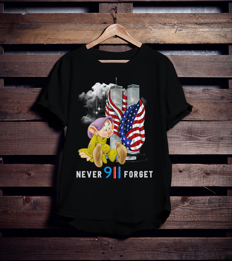 Never 9 11 Forget Dopey D Twin Towers American Flag T-Shirt