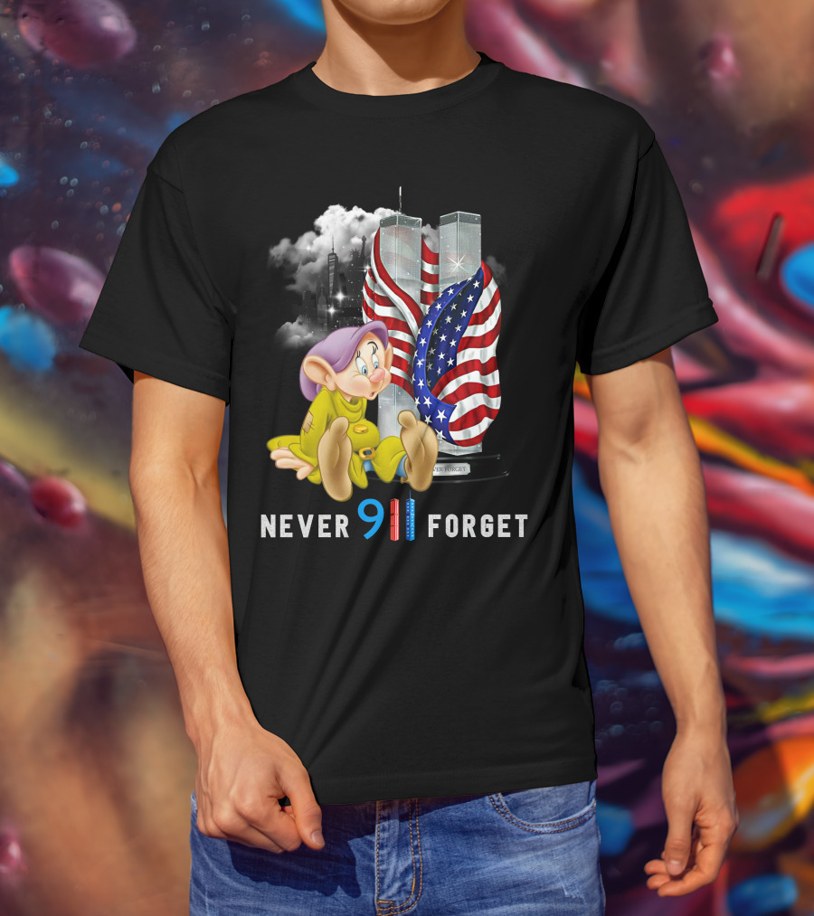 Never 9 11 Forget Dopey D Twin Towers American Flag T-Shirt