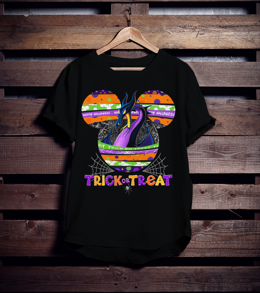 Happy Halloween Trick Or Treat Dragon Mickey Mouse Ears T-Shirt