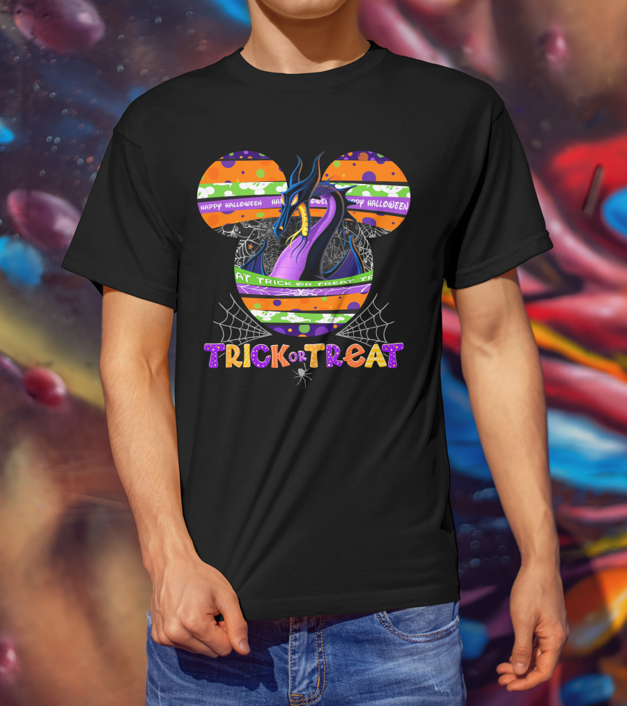 Happy Halloween Trick Or Treat Dragon Mickey Mouse Ears T-Shirt