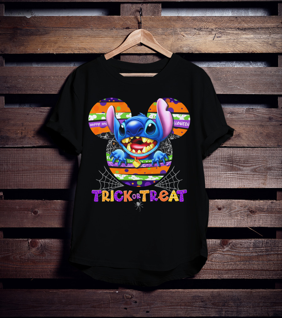 Stitch-D Happy Halloween Trick Or Treat Mickey Mouse Ears T-Shirt