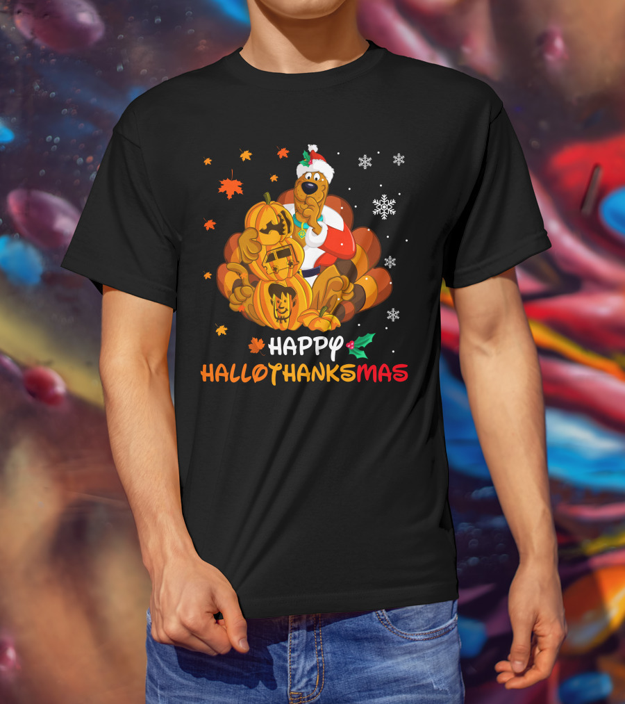 Happy Hallothanksmas Scooby-Doo Pumpkin Santa Hat T-Shirt