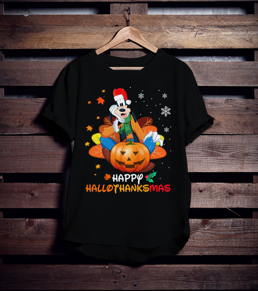 Happy Hallothanksmas Goofy Pumpkin Snowflakes T-Shirt