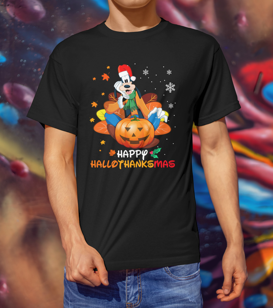 Happy Hallothanksmas Goofy Pumpkin Snowflakes T-Shirt