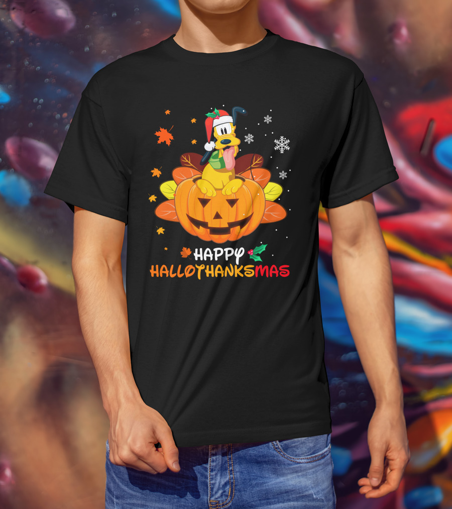 Happy Hallothanksmas Pluto Christmas Halloween Thanksgiving T-Shirt