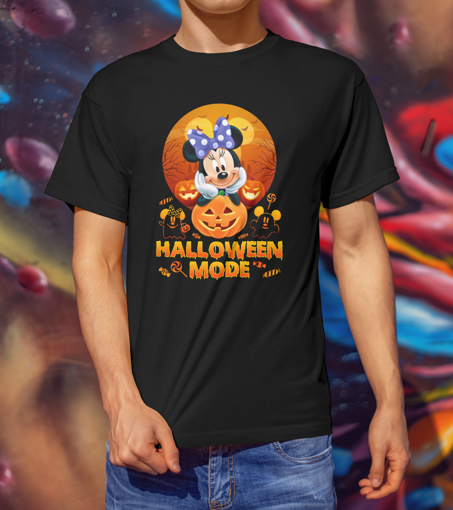 Minnie Halloween Mode Pumpkins And Spooky Ghosts T-Shirt