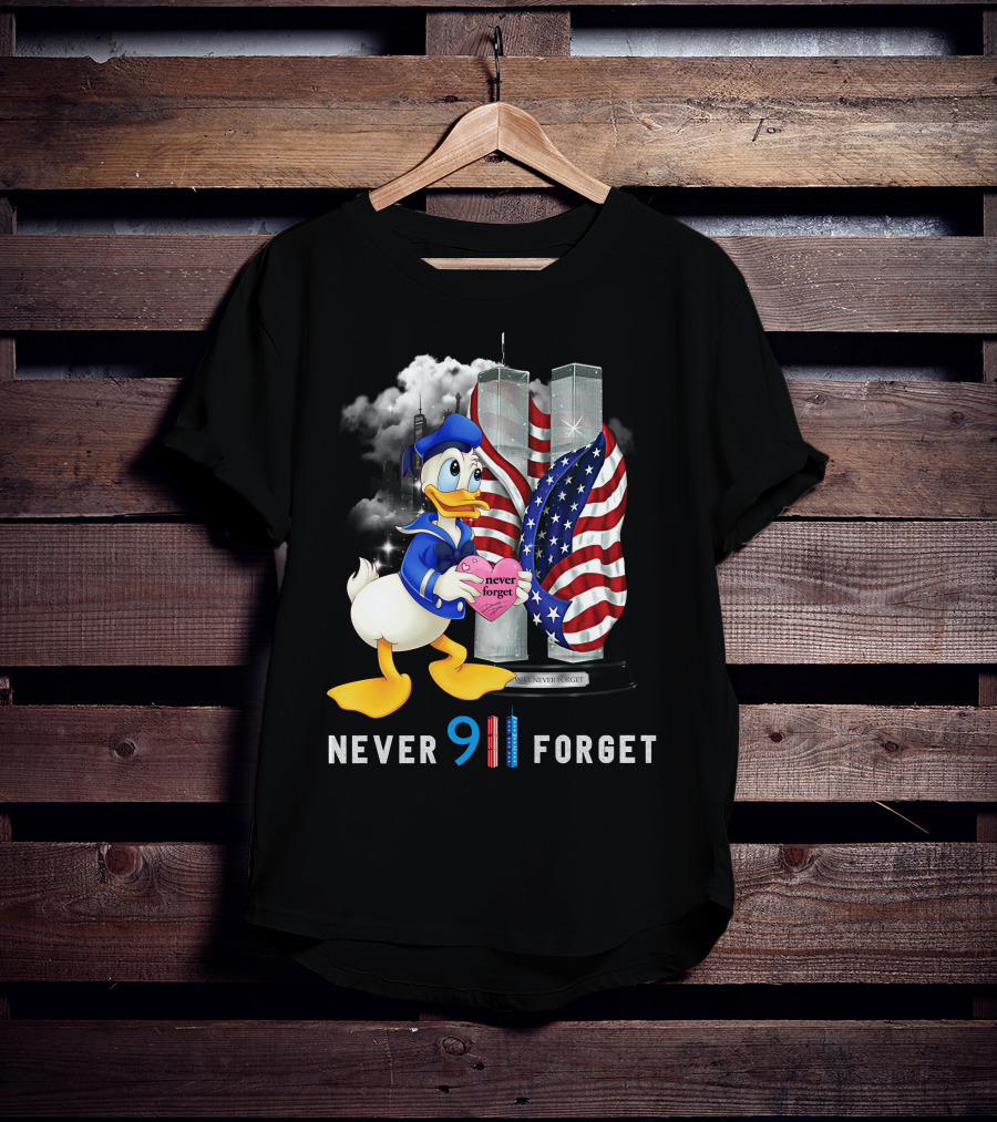 Never 911 Forget Donald Duck Twin Towers Usa Flag T-Shirt