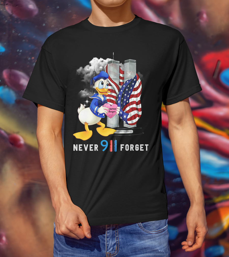 Never 911 Forget Donald Duck Twin Towers Usa Flag T-Shirt