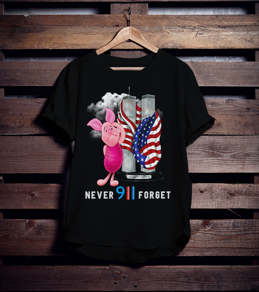 Piglet 9/11 Never Forget Twin Towers American Flag Memorial T-Shirt