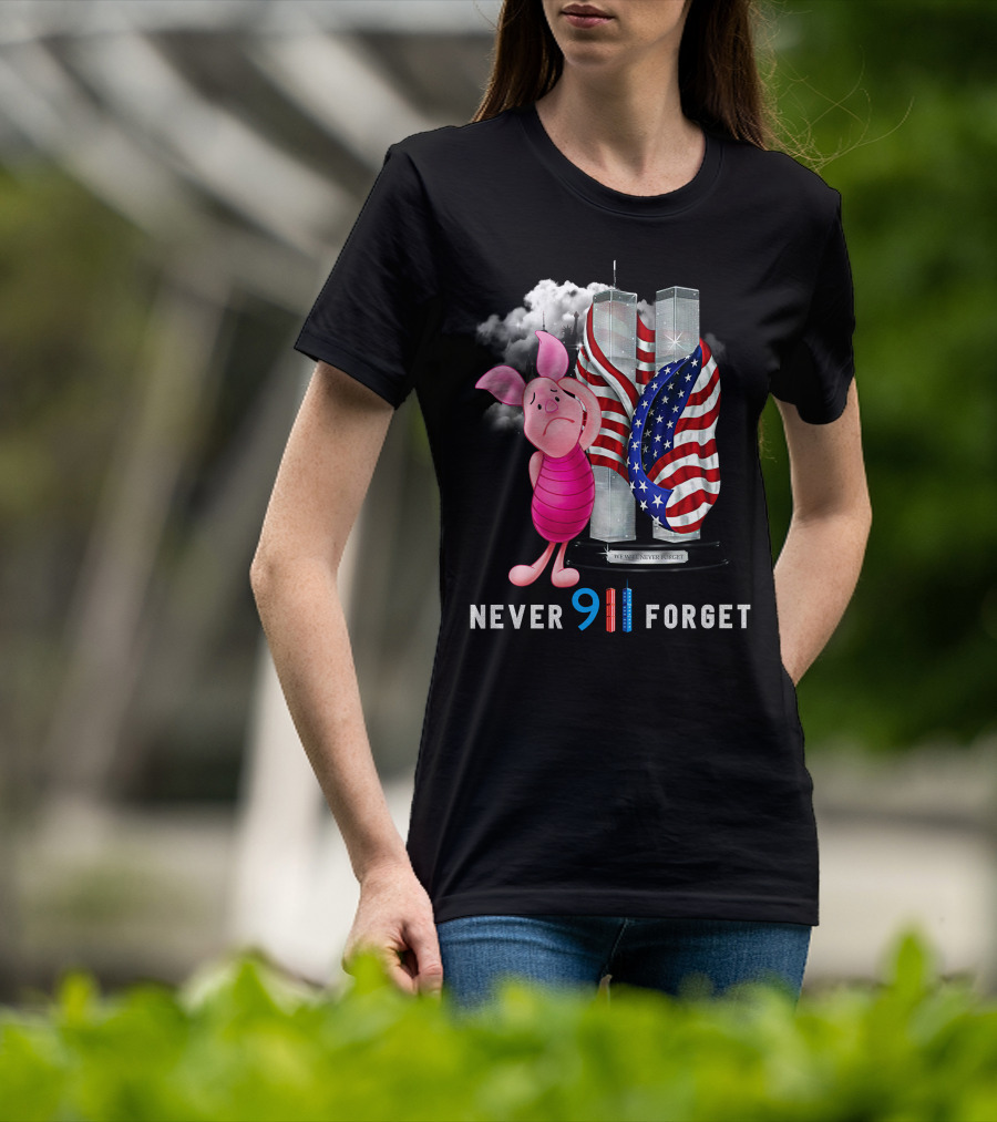 Piglet 9/11 Never Forget Twin Towers American Flag Memorial T-Shirt