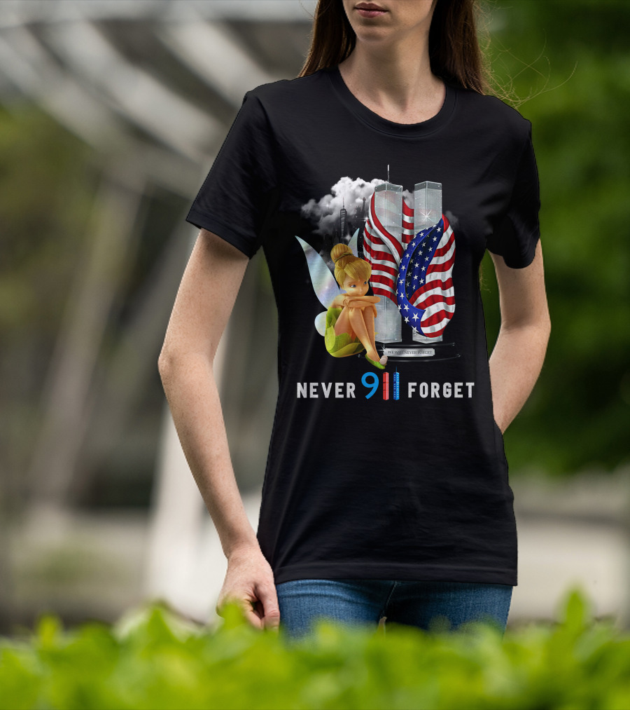 Tinker Bell Never Forget 9/11 Twin Towers Flag Memorial T-Shirt
