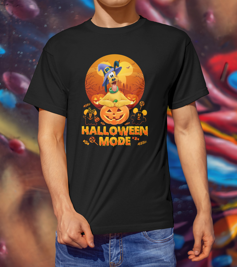 Pluto Halloween Mode With Witch Hat And Pumpkin Decorations T-Shirt