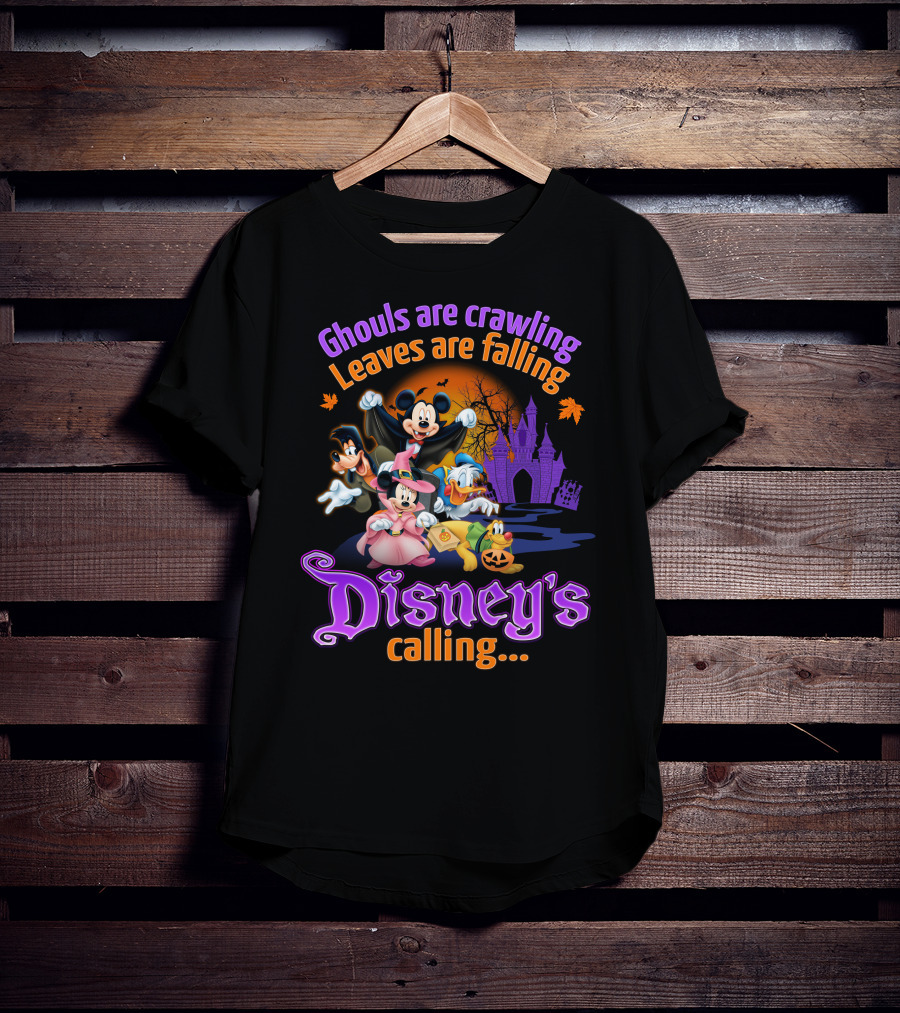 Ghouls Are Crawling Leaves Are Falling Disney's Calling Mickey Mouse And Friends Halloween Castle T-Shirt