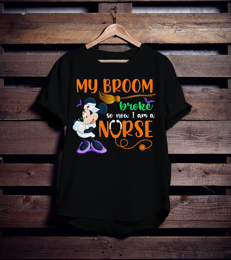 Minnie Mouse My Broom Broke So Now I Am A Nurse Halloween T-Shirt