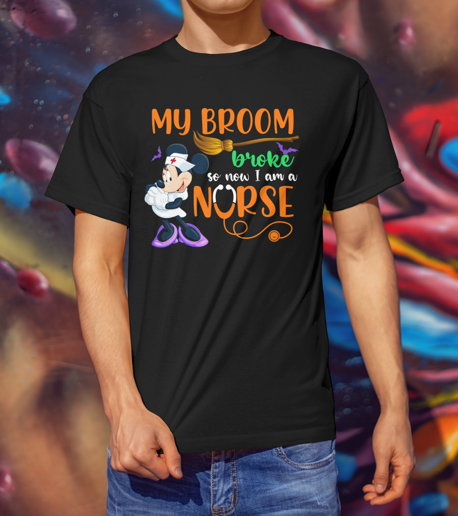 Minnie Mouse My Broom Broke So Now I Am A Nurse Halloween T-Shirt