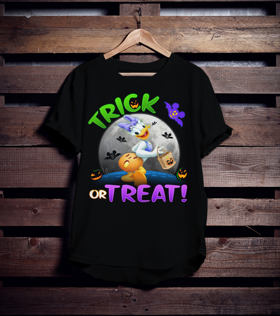 Trick Or Treat Daisy Duck Halloween Moon Mickey Bat Pumpkins T-Shirt