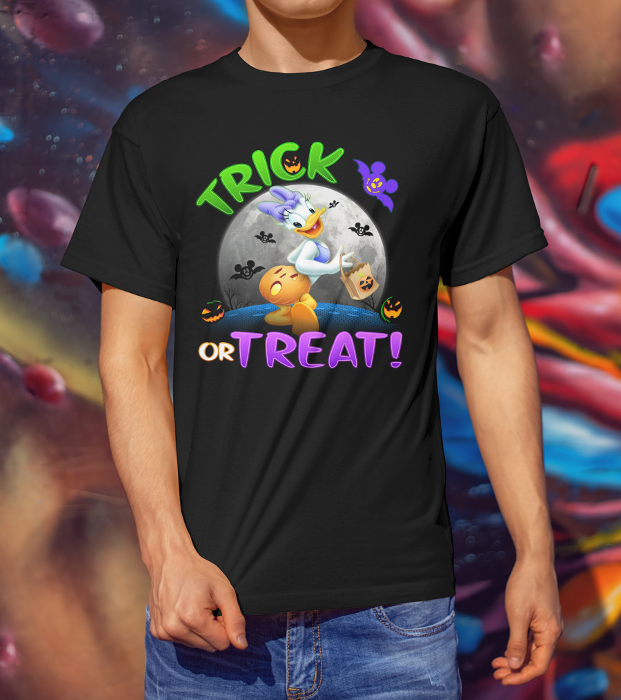 Trick Or Treat Daisy Duck Halloween Moon Mickey Bat Pumpkins T-Shirt