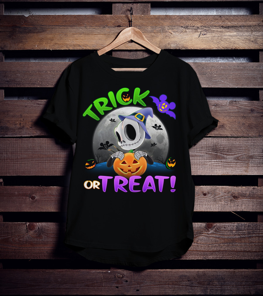 Trick Or Treat Jack Skellington Halloween Moon Bat Pumpkin T-Shirt