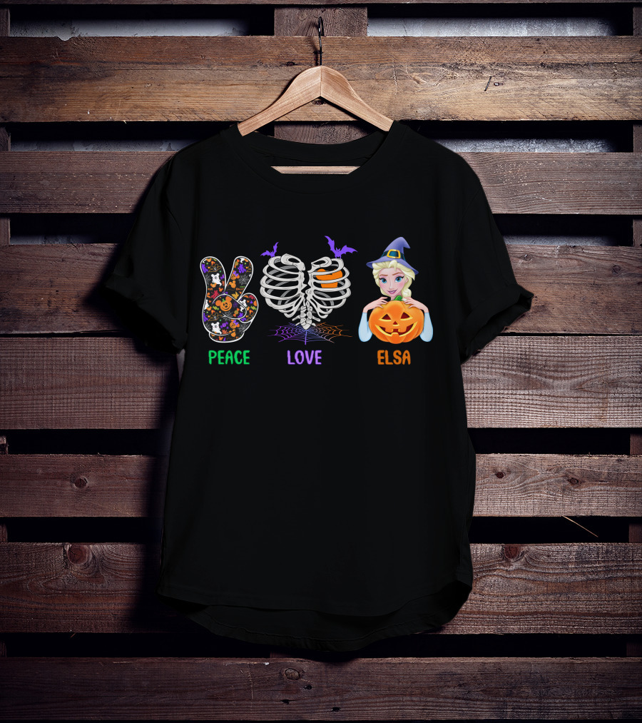 Peace Love Elsa Halloween Pumpkin Witch Hat T-Shirt