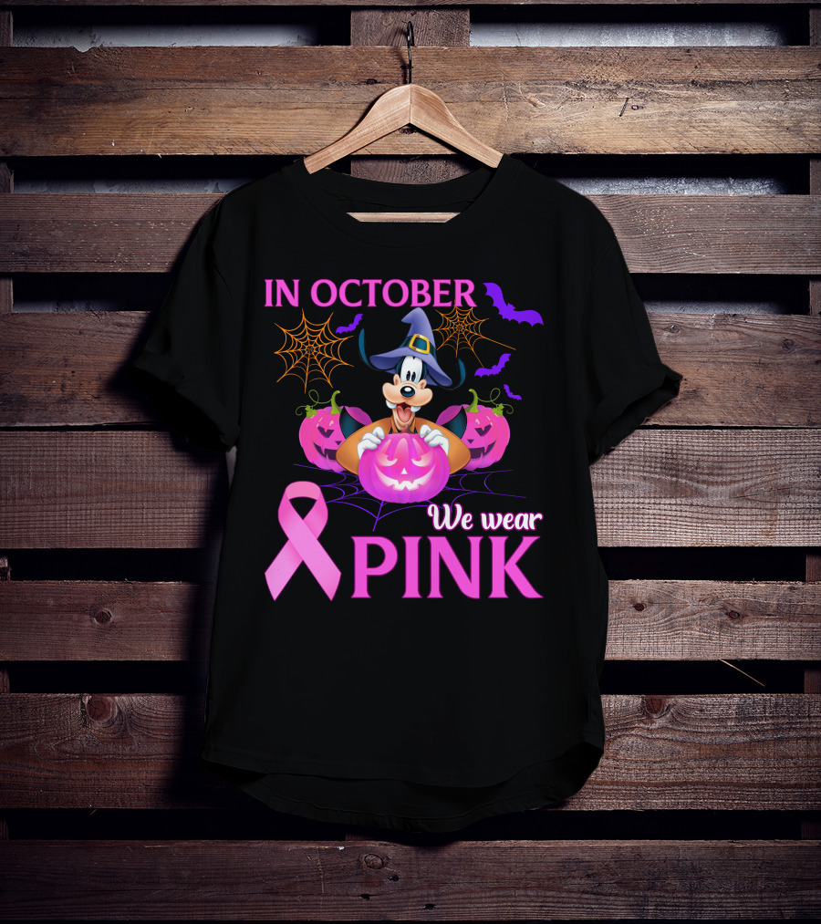 Goofy In October We Wear Pink Halloween Breast Cancer Awareness T-Shirt