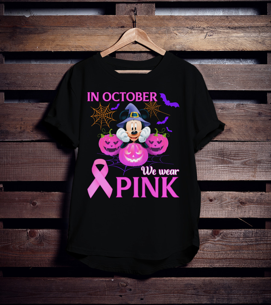 In October We Wear Pink Mickey Halloween Breast Cancer Awareness T-Shirt
