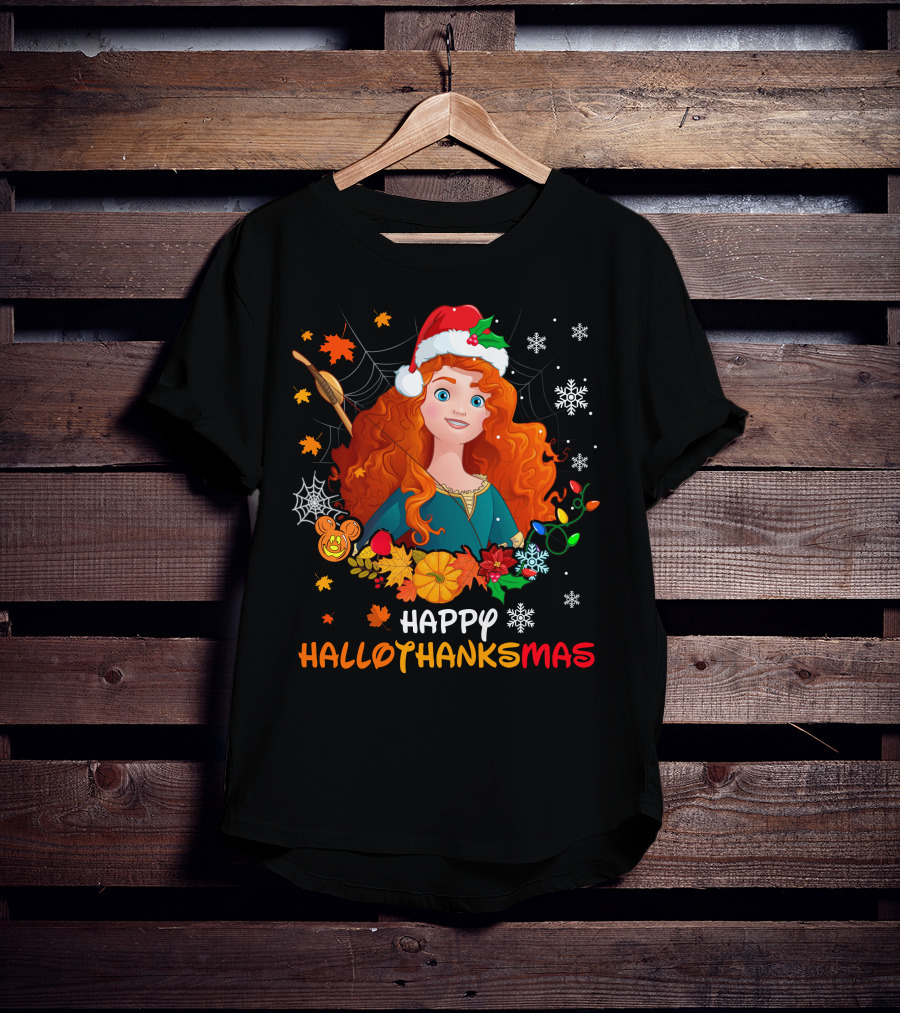 Merida Happy Hallothanksmas With Leaves And Snowflakes T-Shirt