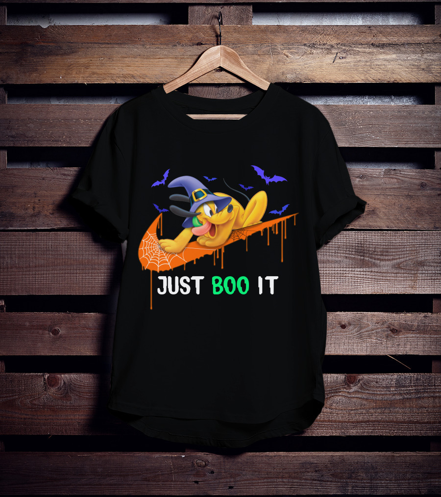 Just Boo It Halloween Pluto Witch Hat Bats Nike Swoosh T-Shirt