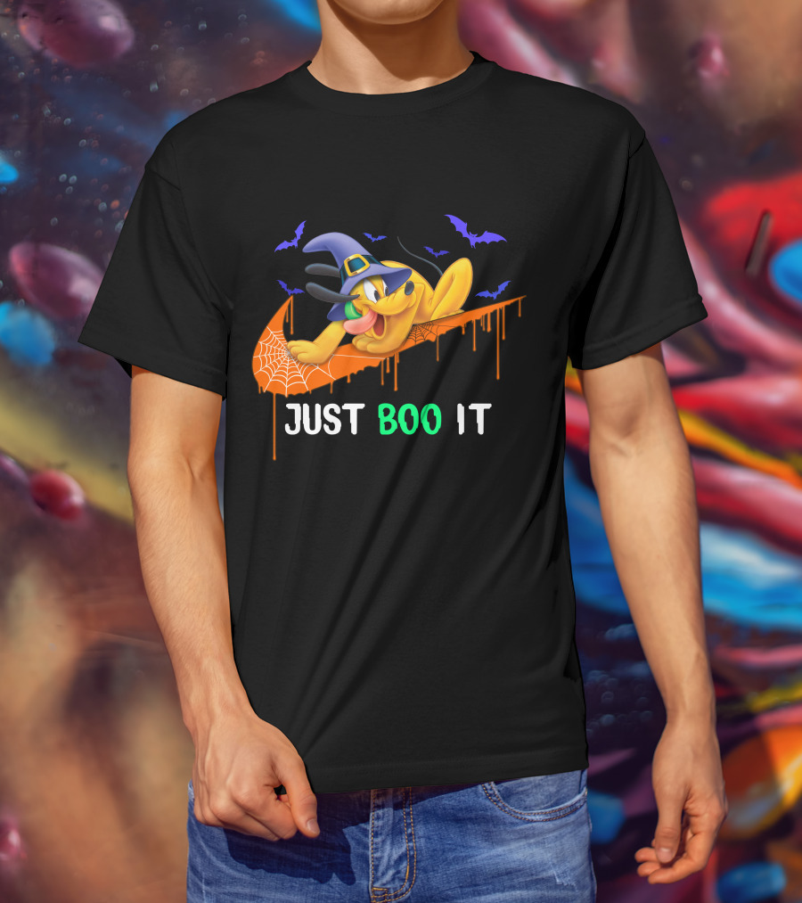 Just Boo It Halloween Pluto Witch Hat Bats Nike Swoosh T-Shirt