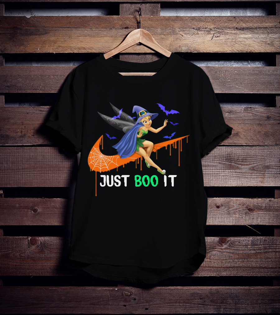 Just Boo It Tinker Bell Witch Halloween Bats Spiderweb T-Shirt