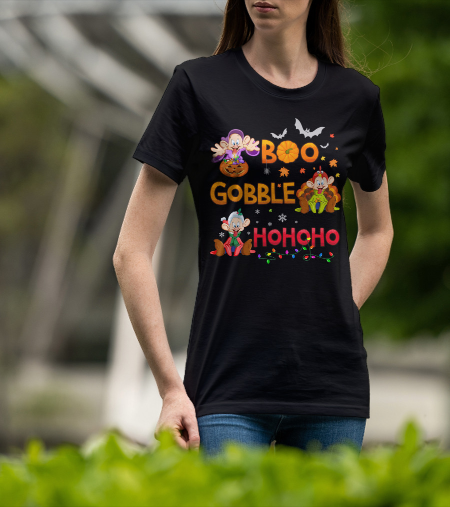 Boo Gobble Hohoho Dopey Halloween Thanksgiving Christmas T-Shirt