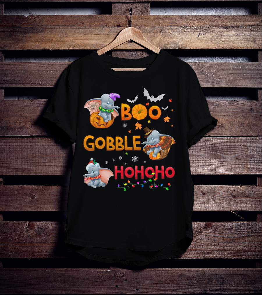 Boo Gobble Hohoho Dumbo Halloween Thanksgiving Christmas Collection T-Shirt