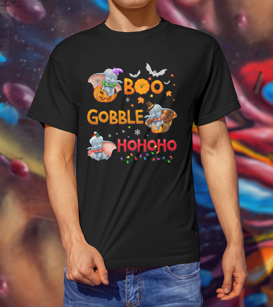 Boo Gobble Hohoho Dumbo Halloween Thanksgiving Christmas Collection T-Shirt