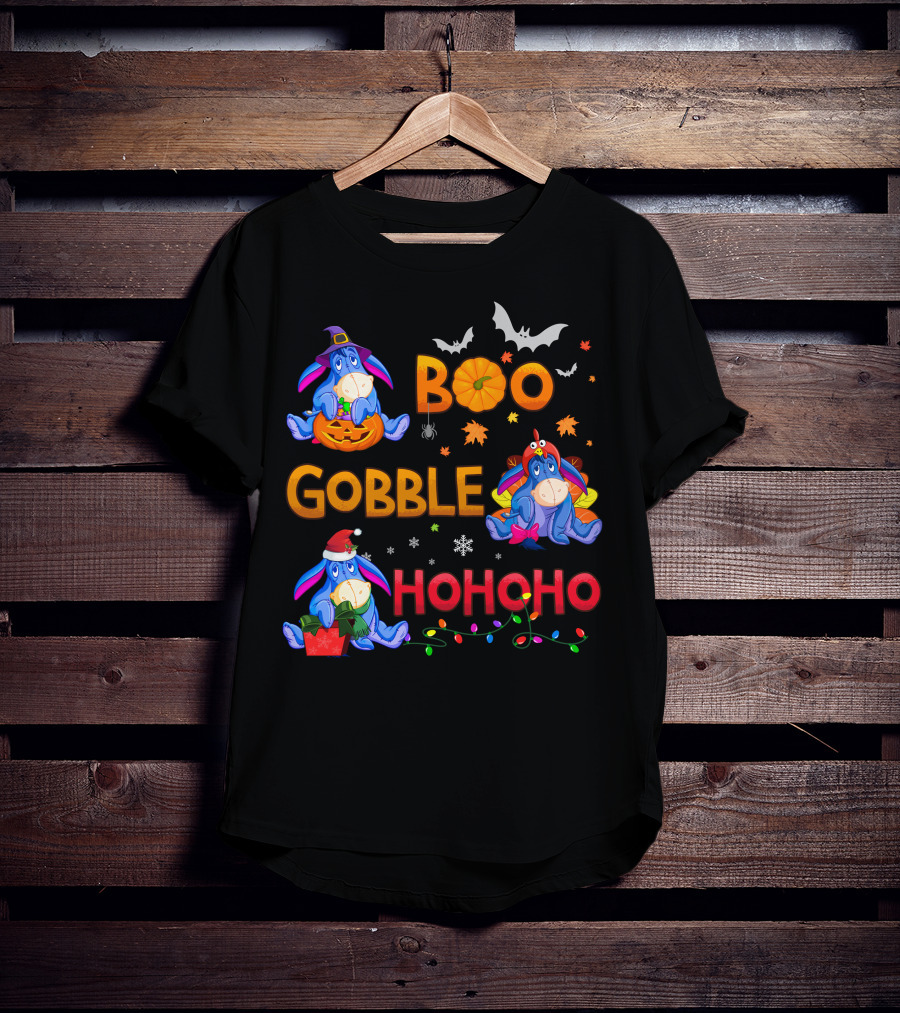 Eeyore Boo Gobble Ho Ho Ho Fall Halloween Thanksgiving Christmas T-Shirt