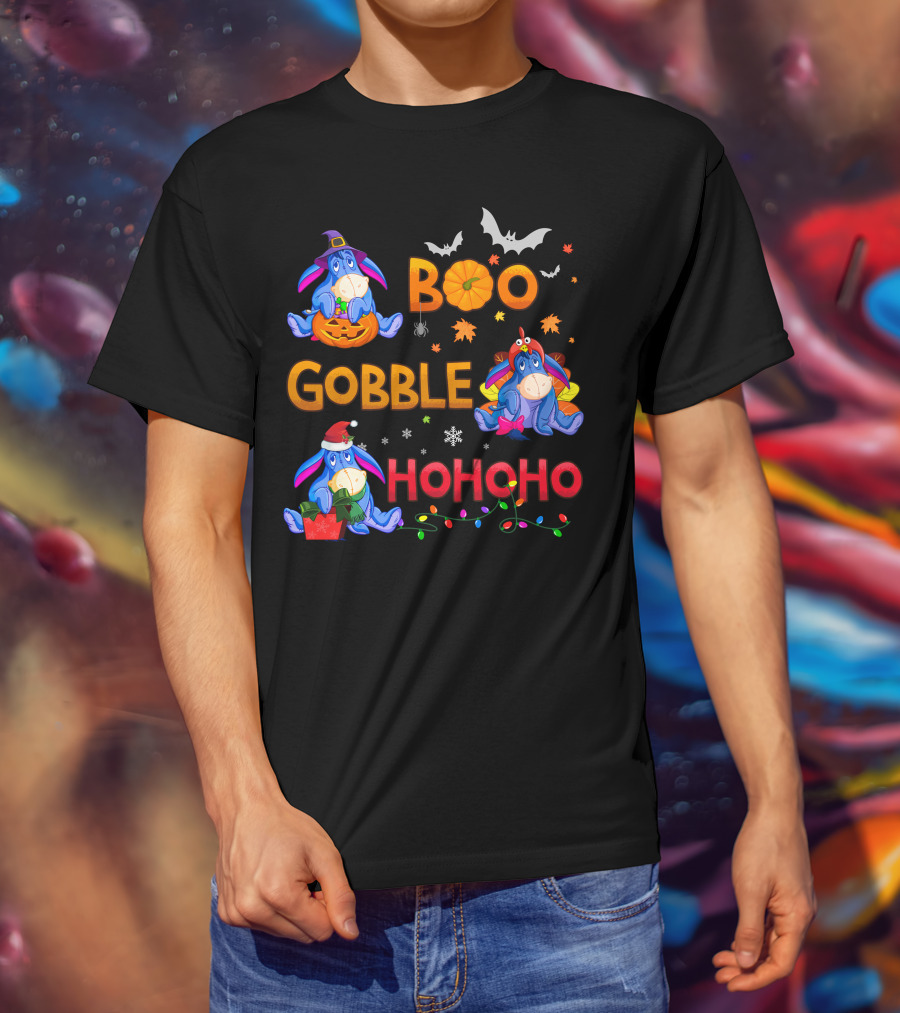 Eeyore Boo Gobble Ho Ho Ho Fall Halloween Thanksgiving Christmas T-Shirt