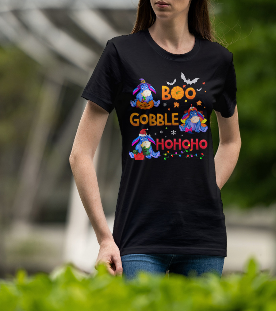 Eeyore Boo Gobble Ho Ho Ho Fall Halloween Thanksgiving Christmas T-Shirt