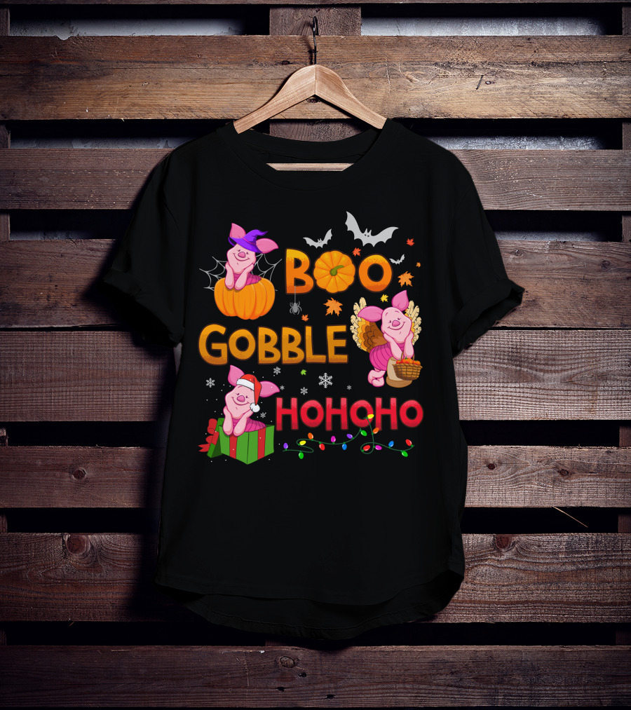 Piglet Boo Gobble Ho Ho Ho Holiday Seasons T-Shirt