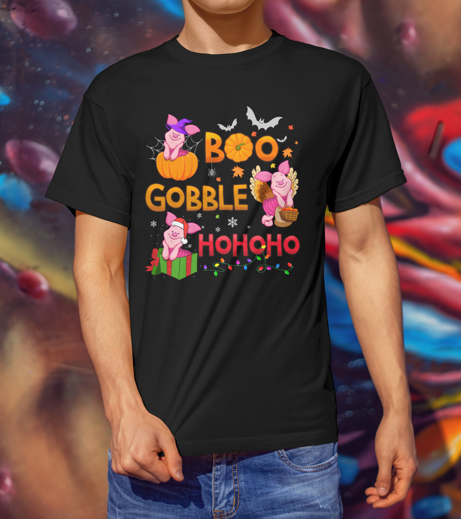 Piglet Boo Gobble Ho Ho Ho Holiday Seasons T-Shirt