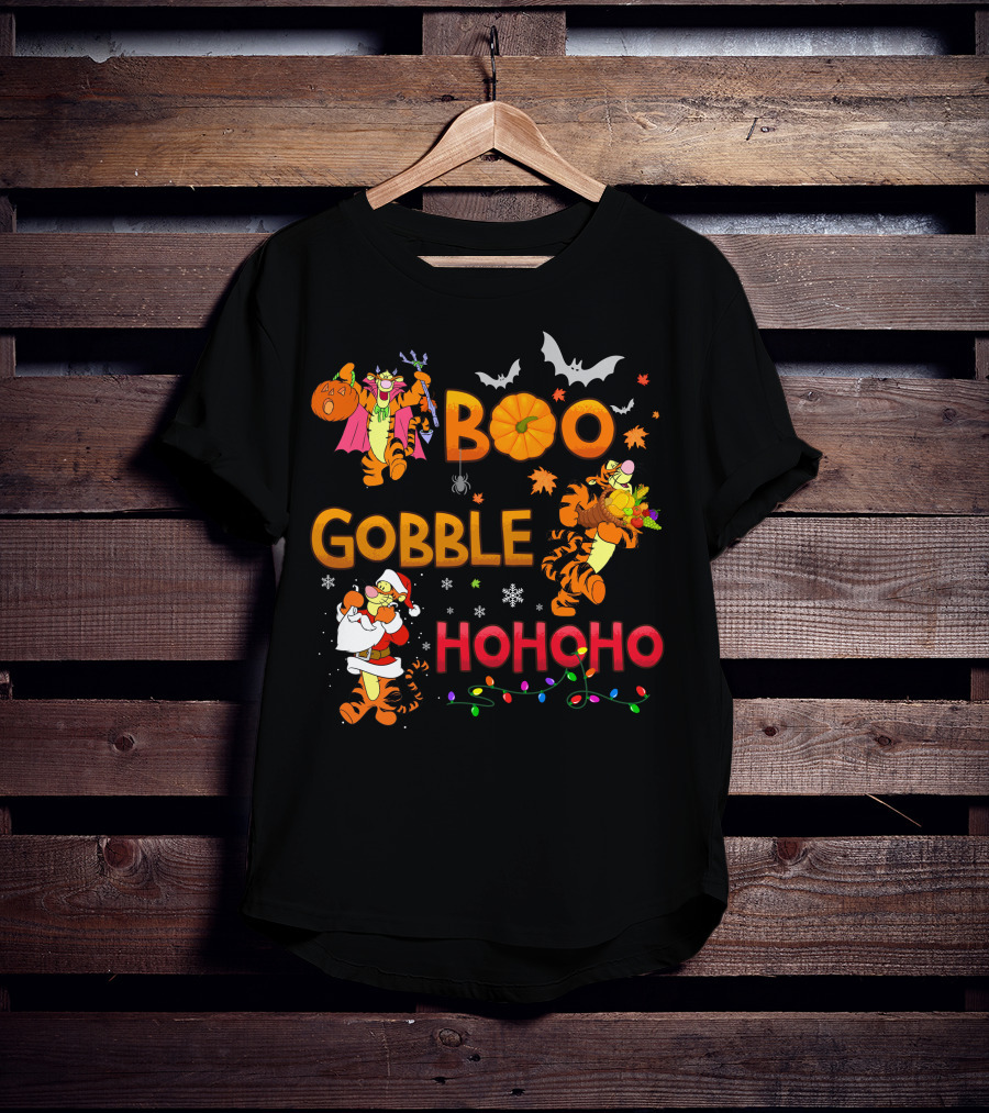 Tigger Boo Gobble Ho Ho Ho Halloween Thanksgiving Christmas Fun T-Shirt
