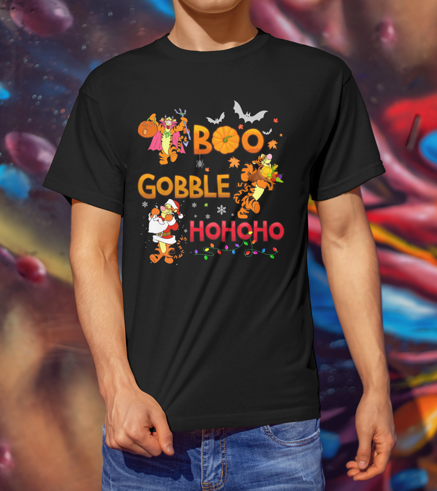 Tigger Boo Gobble Ho Ho Ho Halloween Thanksgiving Christmas Fun T-Shirt
