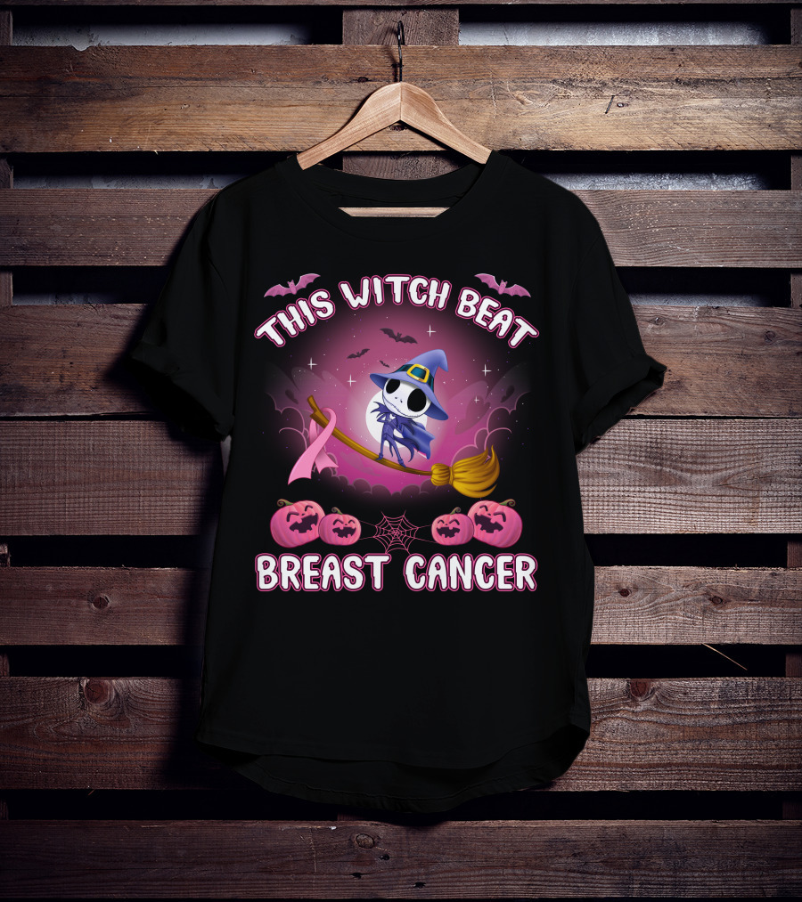 This Witch Beat Breast Cancer Halloween Pink Ribbon Jack-O-Lanterns T-Shirt