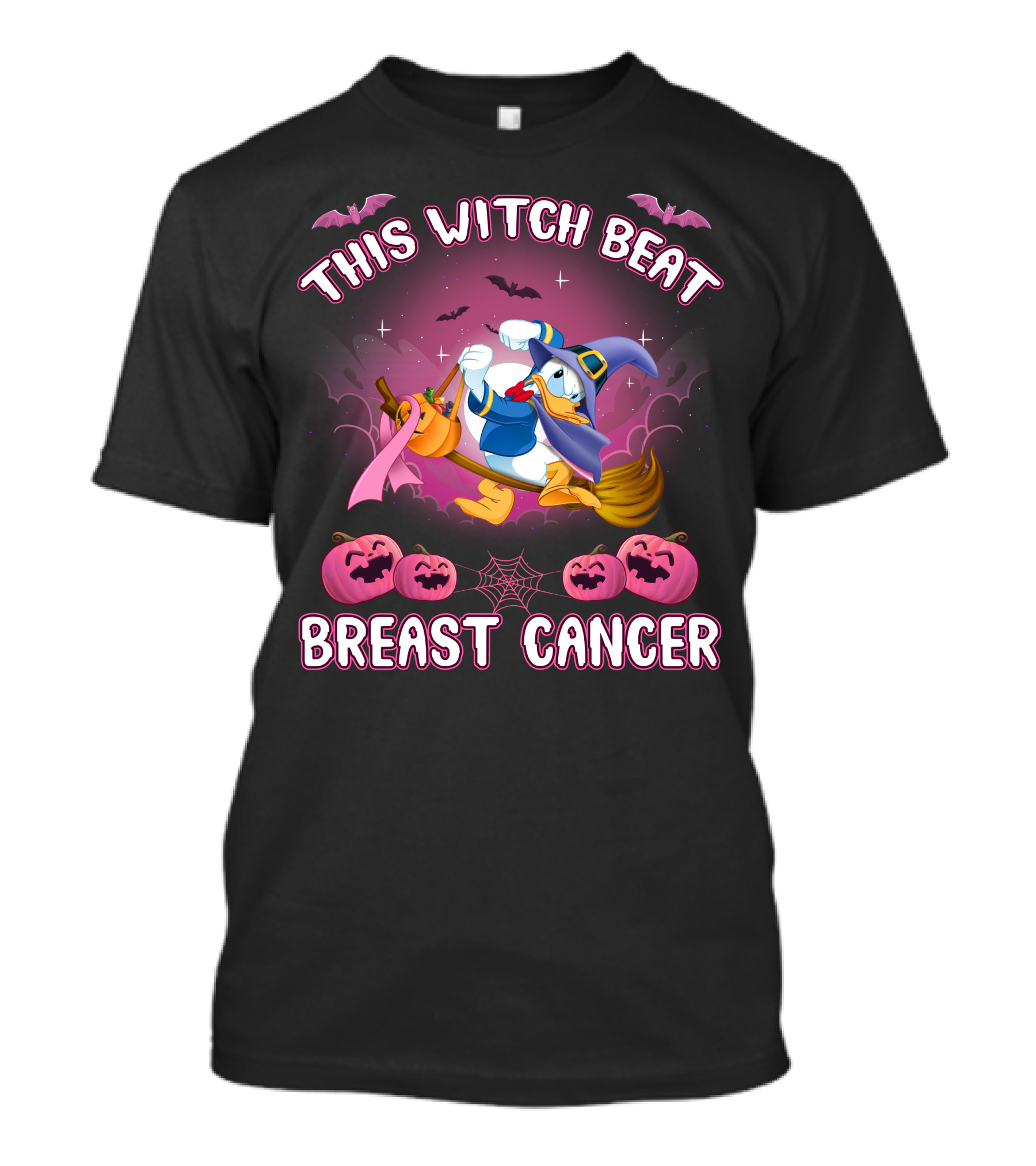 This Witch Beat Breast Cancer Donald Duck Halloween Pink Ribbon T-Shirt