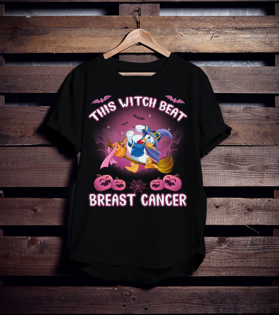 This Witch Beat Breast Cancer Donald Duck Halloween Pink Ribbon T-Shirt