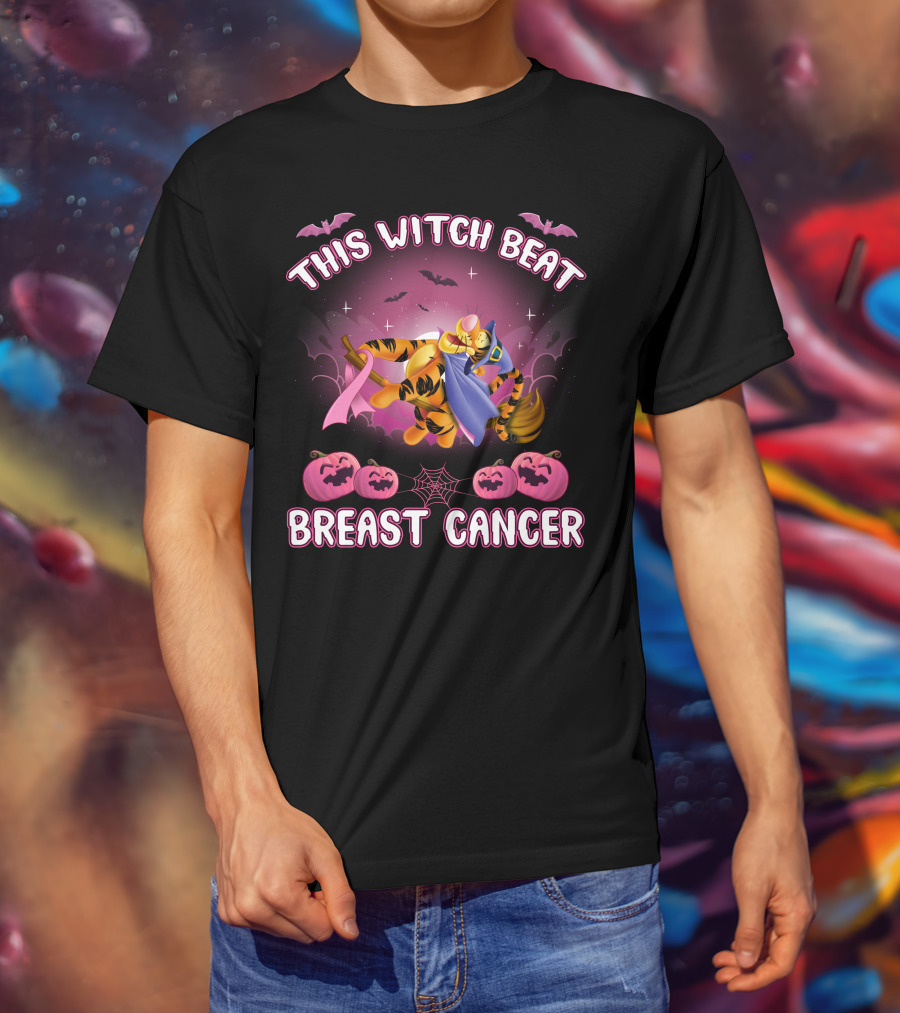 This Witch Beat Breast Cancer Tigger Pink Ribbon Halloween T-Shirt