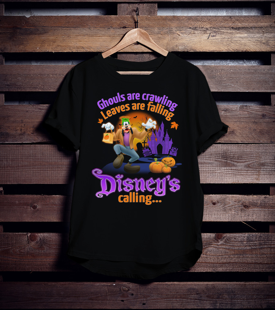 Ghouls Are Crawling Leaves Are Falling Disney's Calling Goofy Halloween Theme T-Shirt