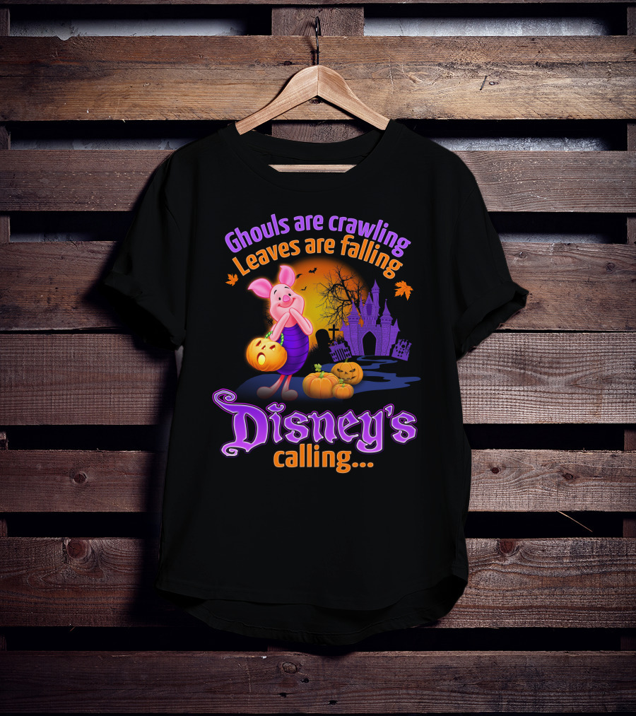 Ghouls Are Crawling Leaves Are Falling Disney's Calling Piglet Halloween Scene T-Shirt
